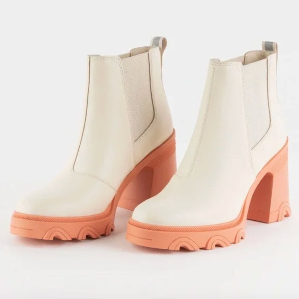 SOREL Brex™ Waterproof Platform Block Heel Chelsea Bootie - Size S - Cream/Pink